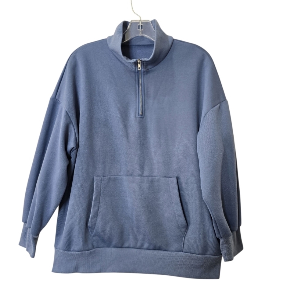 Dazy Ladies Blue 1/4 Zip Sweatshirt Size S Kangaroo Pockets Oversized *